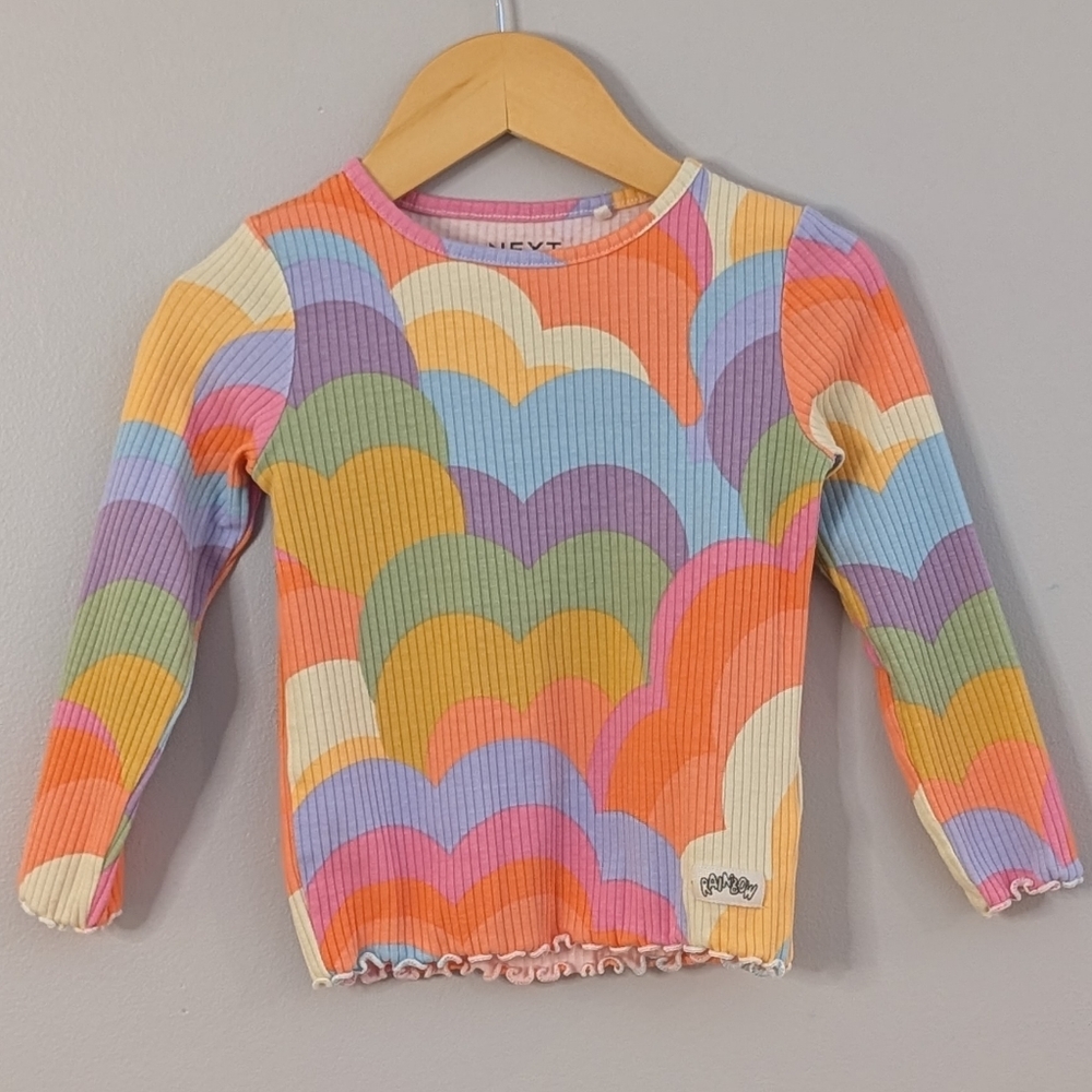 NEXT Rainbow Ribbed Long Sleeve Top w/ Lettuce Hem